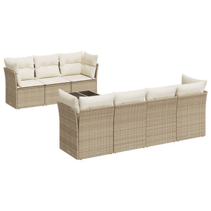 Set Divano da Giardino 8 pz con Cuscini Beige in Polyrattan 3249117