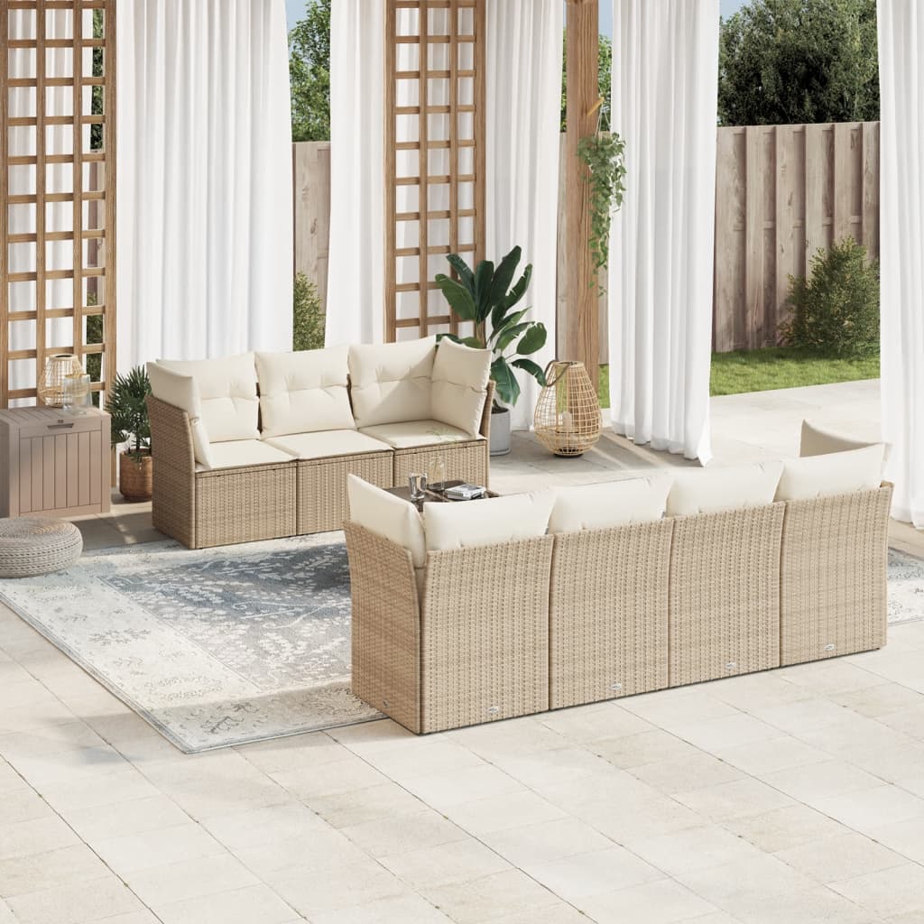 Set Divano da Giardino 8 pz con Cuscini Beige in Polyrattancod mxl 86925