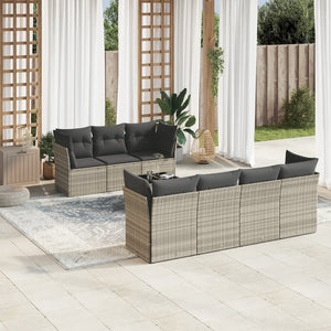 Set Divano da Giardino 8pz con Cuscini Grigio Chiaro Polyrattan 3249121