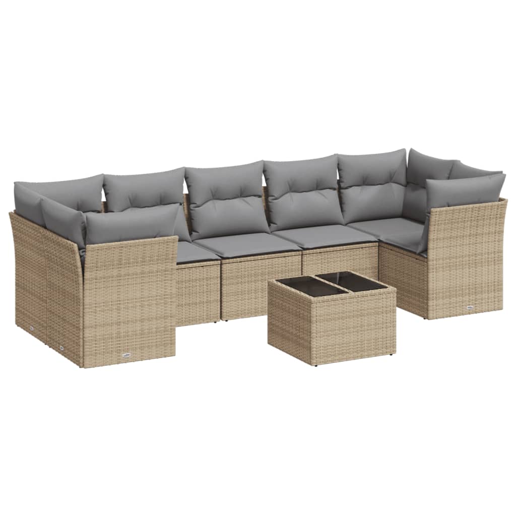 Set Divano da Giardino 8 pz con Cuscini Beige in Polyrattancod mxl 111074