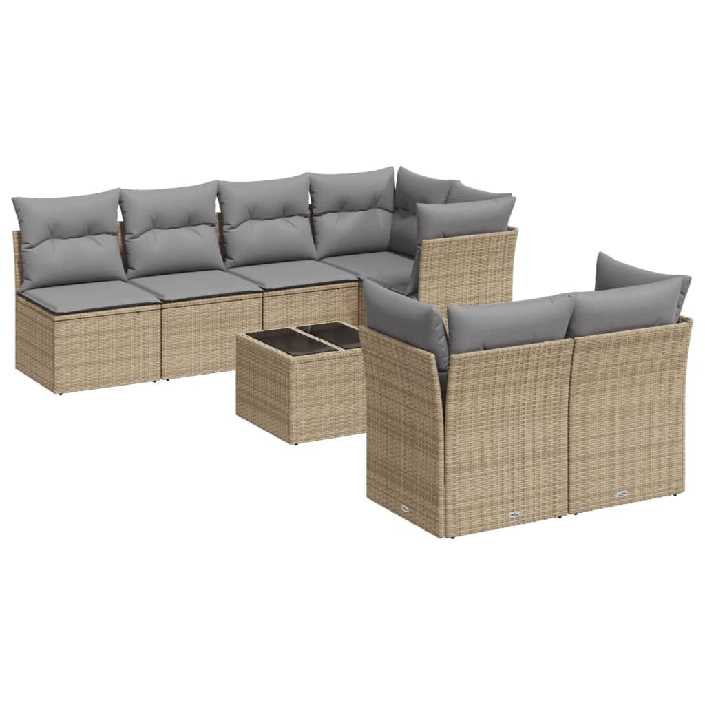 Set Divano da Giardino 8 pz con Cuscini Beige in Polyrattan 3249138