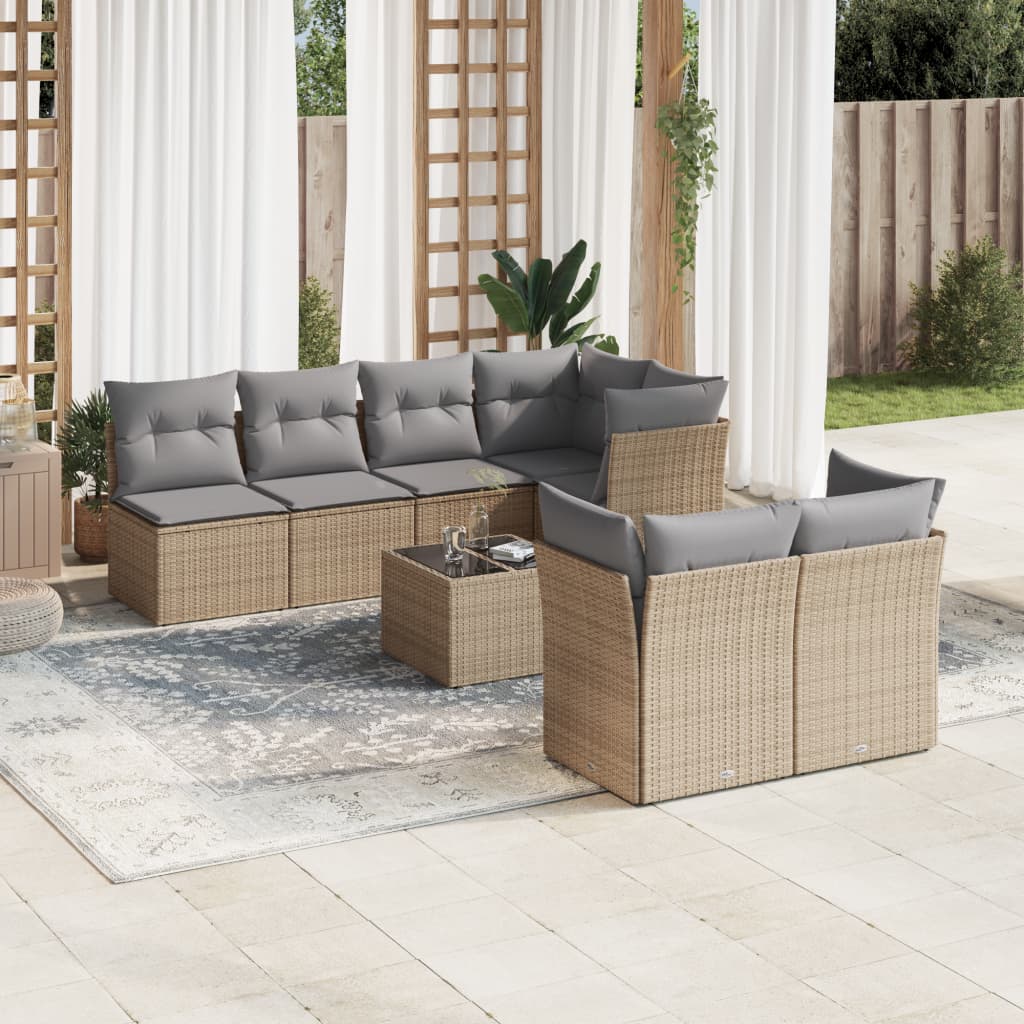 Set Divano da Giardino 8 pz con Cuscini Beige in Polyrattan 3249138