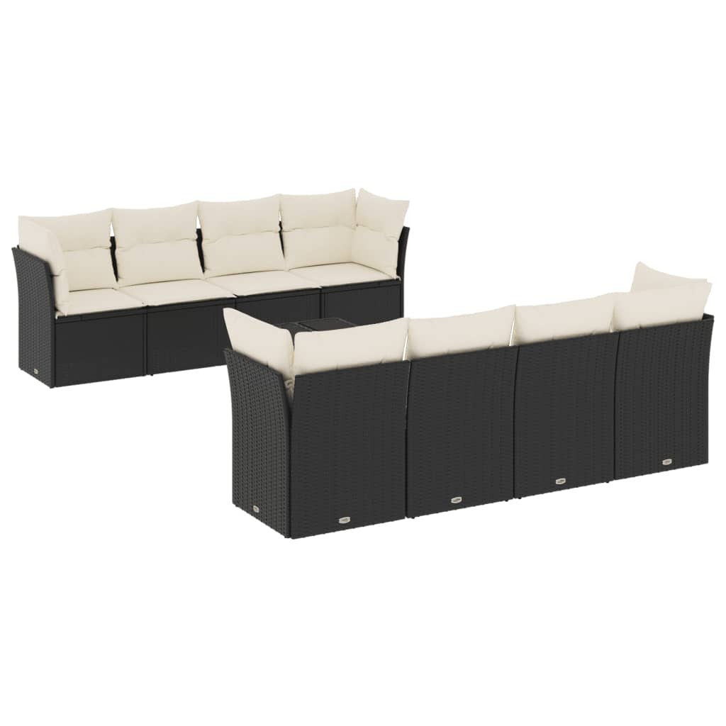 Set Divani da Giardino 9 pz con Cuscini Nero in Polyrattan 3249145