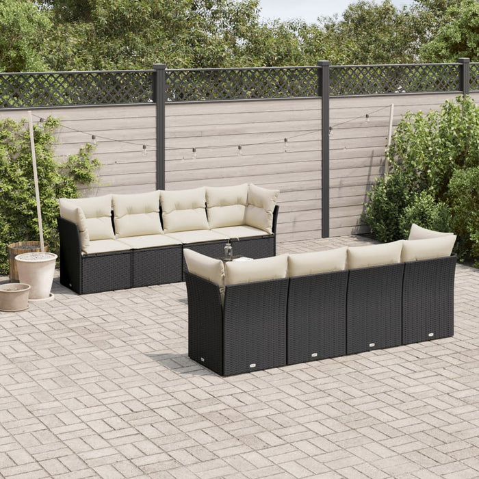 Set Divani da Giardino 9 pz con Cuscini Nero in Polyrattan 3249145