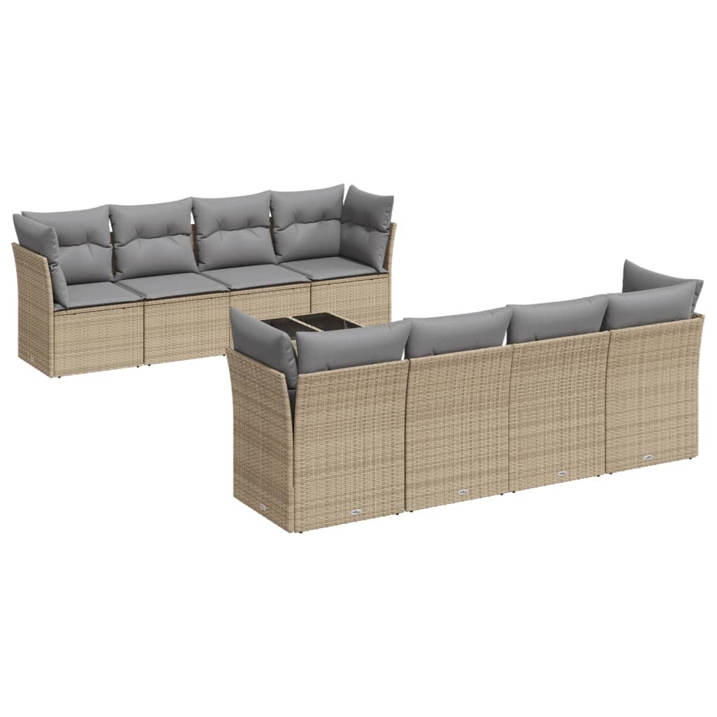 Set Divano da Giardino 9 pz con Cuscini Beige in Polyrattan 3249148