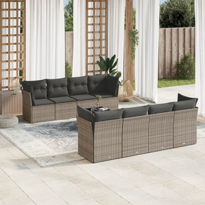 Set Divano da Giardino 9 pz con Cuscini Grigio in Polyrattan 3249149