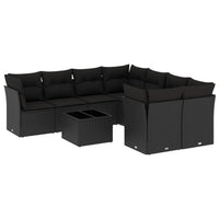 Set Divani da Giardino 9 pz con Cuscini Nero in Polyrattan 3249154