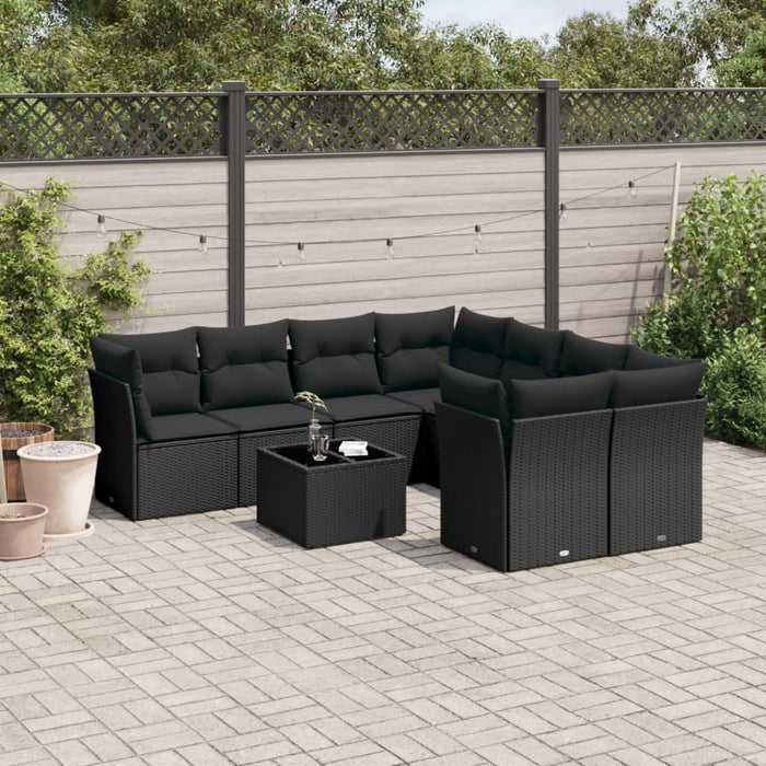 Set Divani da Giardino 9 pz con Cuscini Nero in Polyrattancod mxl 115499