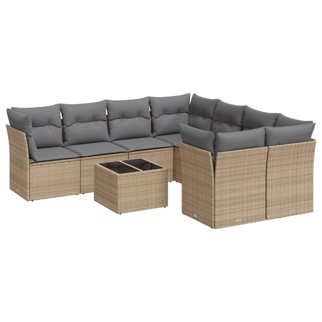 Set Divano da Giardino 9 pz con Cuscini Beige in Polyrattan 3249158