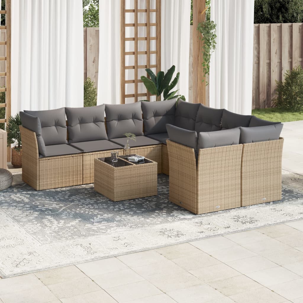 Set Divano da Giardino 9 pz con Cuscini Beige in Polyrattan 3249158