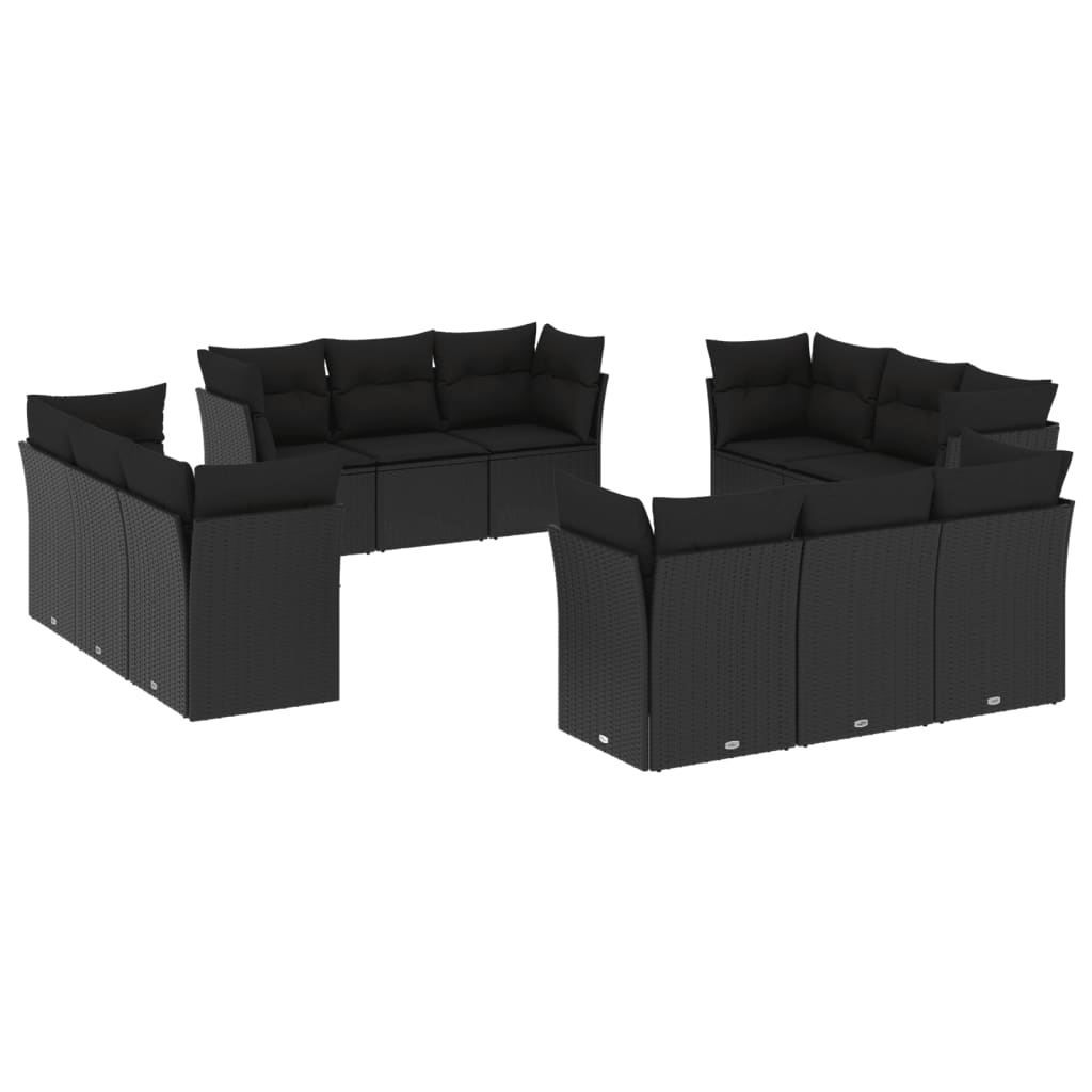 Set Divani da Giardino 12 pz con Cuscini Nero in Polyrattan 3249164