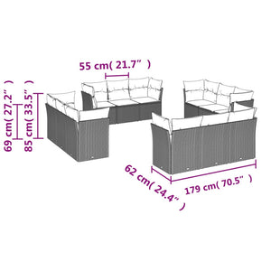 Set Divani da Giardino 12 pz con Cuscini Nero in Polyrattan 3249164