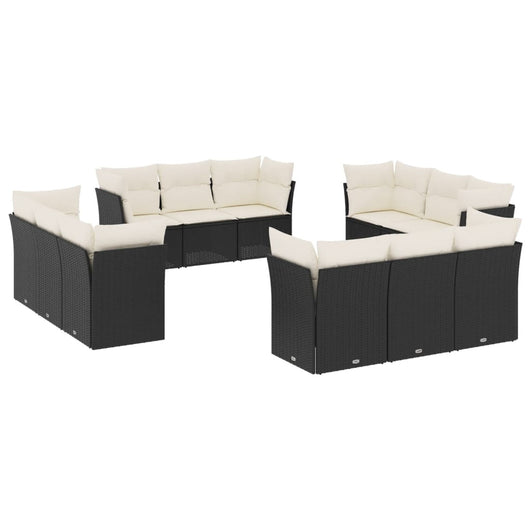 Set Divani da Giardino 12 pz con Cuscini Nero in Polyrattan 3249165