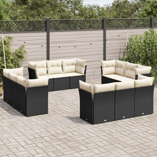 Set Divani da Giardino 12 pz con Cuscini Nero in Polyrattan 3249165