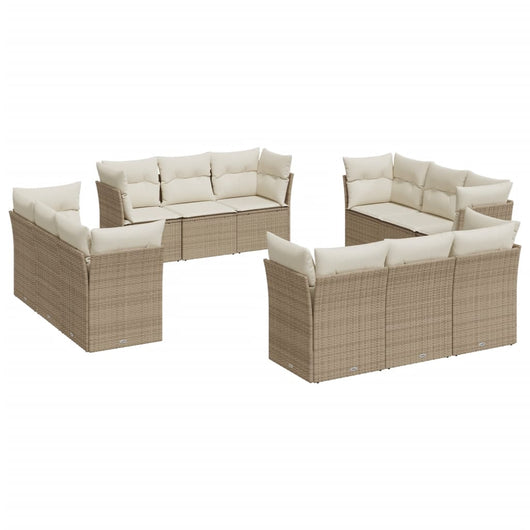 Set Divani da Giardino 12 pz con Cuscini Beige in Polyrattan 3249167