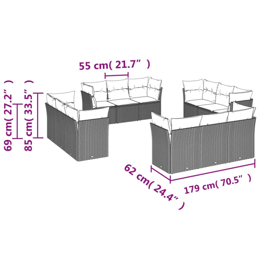 Set Divani da Giardino 12 pz con Cuscini Beige in Polyrattancod mxl 111070