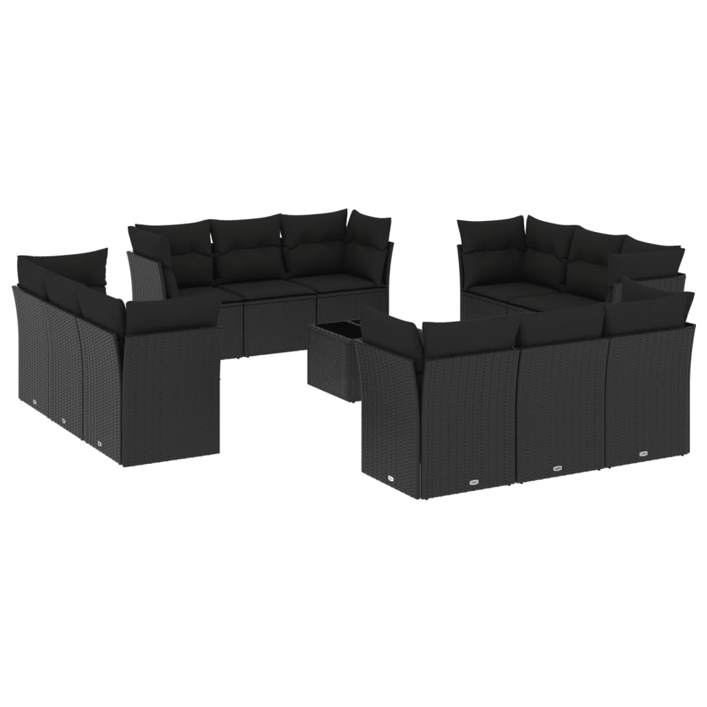 Set Divani da Giardino 13pz con Cuscini Nero in Polyrattan 3249174