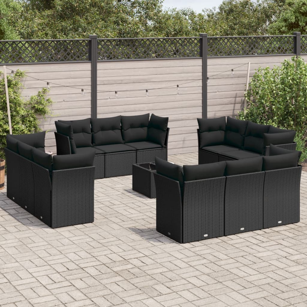 Set Divani da Giardino 13pz con Cuscini Nero in Polyrattan 3249174