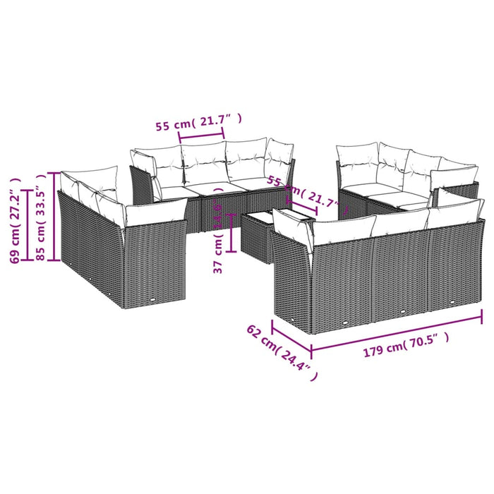 Set Divano da Giardino 13 pz con Cuscini Beige in Polyrattancod mxl 111071