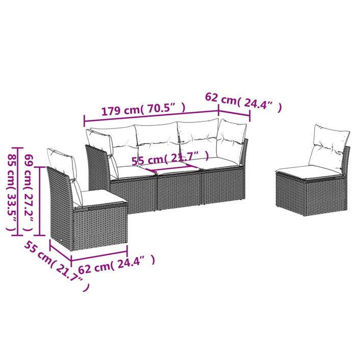 Set Divani da Giardino 5 pz con Cuscini in Polyrattan Nero 3249185