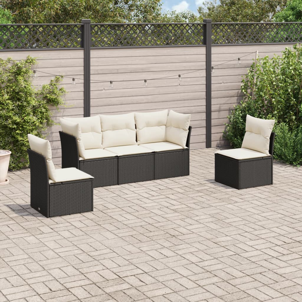 Set Divani da Giardino 5 pz con Cuscini in Polyrattan Nero 3249185