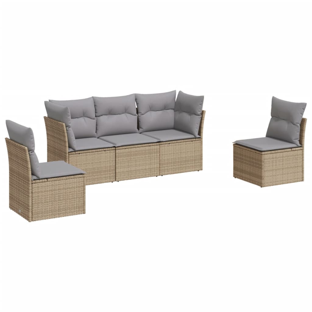 Set Divano da Giardino 5 pz con Cuscini Beige in Polyrattancod mxl 87070