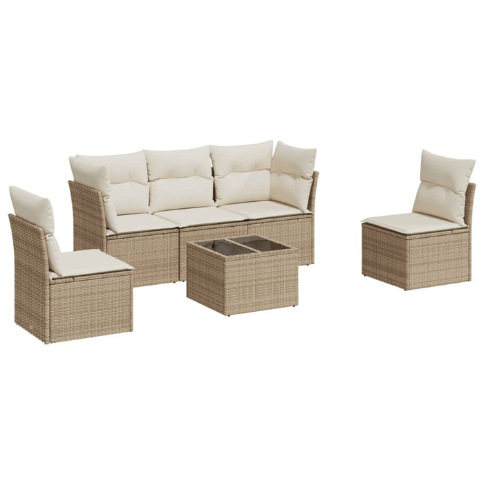 Set Divano da Giardino 6 pz con Cuscini Beige in Polyrattan 3249197