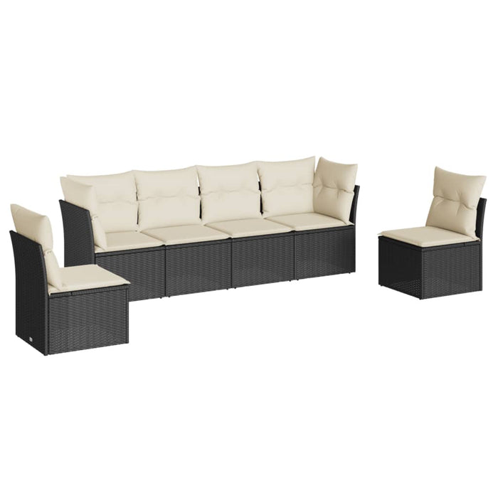 Set Divano da Giardino 6 pz con Cuscini Nero in Polyrattan 3249205