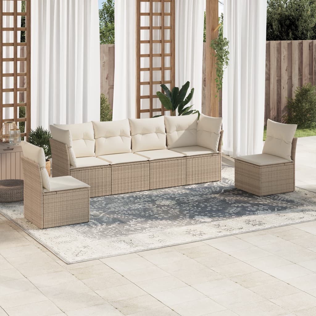 Set Divano da Giardino 6 pz con Cuscini Beige in Polyrattan 3249207