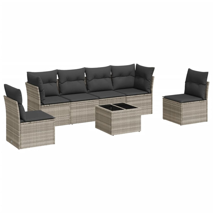 Set Divani da Giardino 7pz con Cuscini Grigio Chiaro Polyrattan 3249221