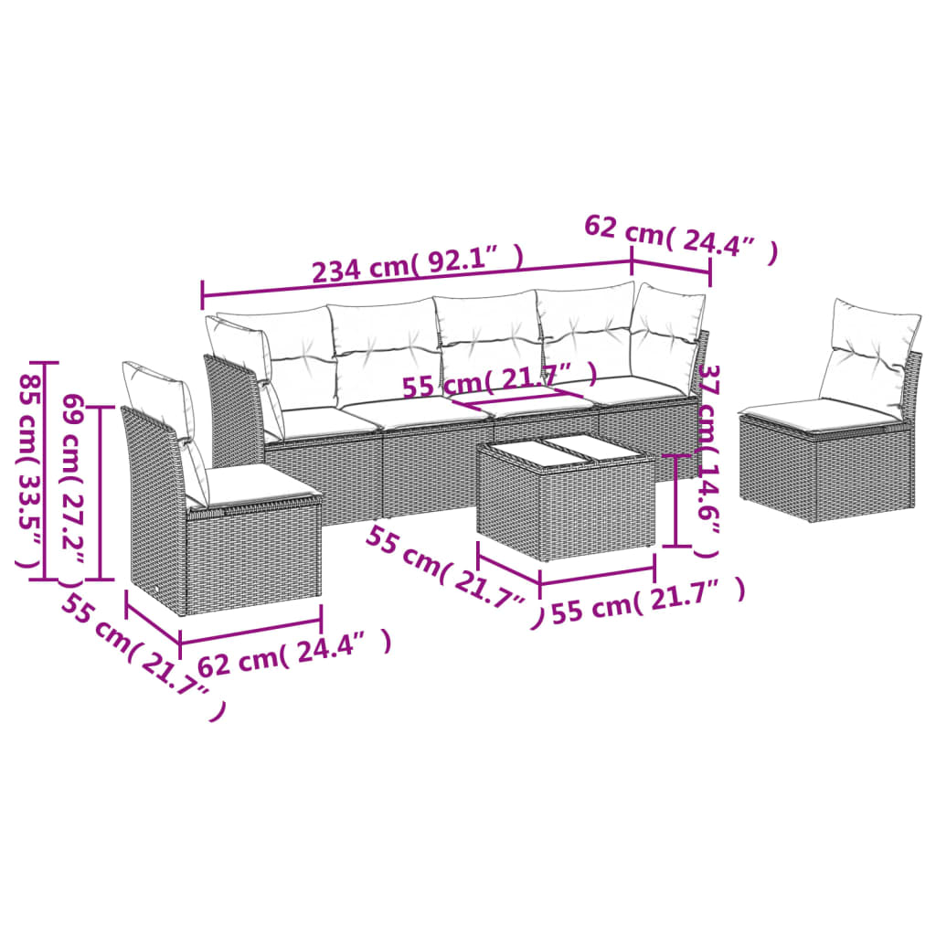 Set Divani da Giardino 7pz con Cuscini Grigio Chiaro Polyrattan 3249221