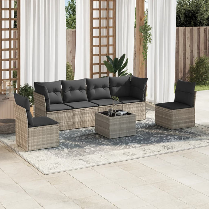 Set Divani da Giardino 7pz con Cuscini Grigio Chiaro Polyrattan 3249221