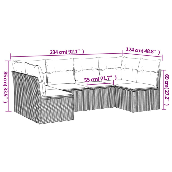 Set Divano da Giardino 6 pz con Cuscini Nero in Polyrattan 3249224