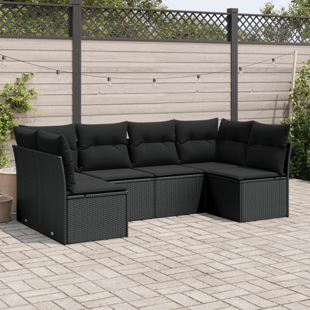 Set Divano da Giardino 6 pz con Cuscini Nero in Polyrattan 3249224