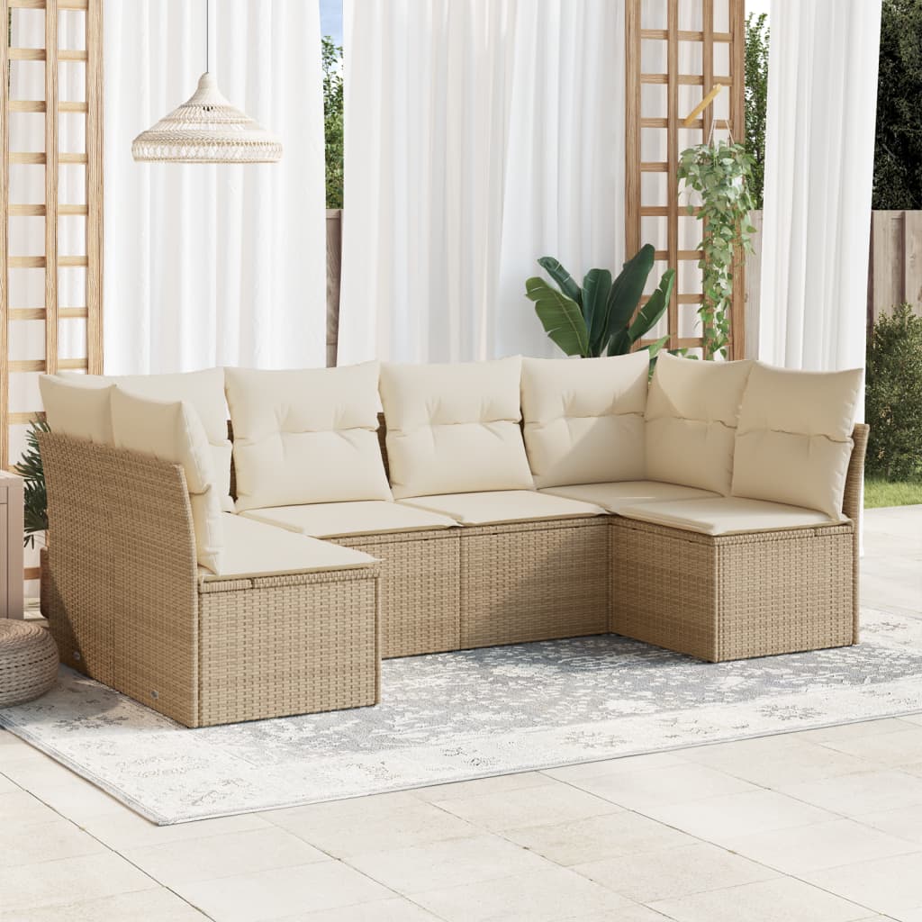 Set Divano da Giardino 6 pz con Cuscini Beige in Polyrattancod mxl 111372