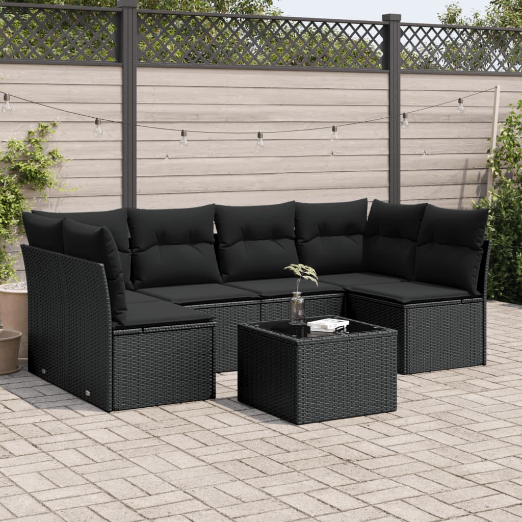 Set Divani da Giardino con Cuscini 7pz Nero Polyrattan 3249234