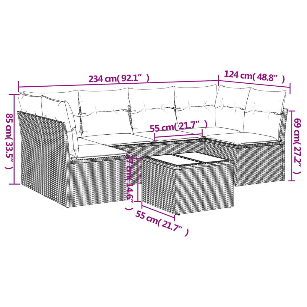 Set Divani da Giardino 7 pz con Cuscini Beige in Polyrattan 3249237