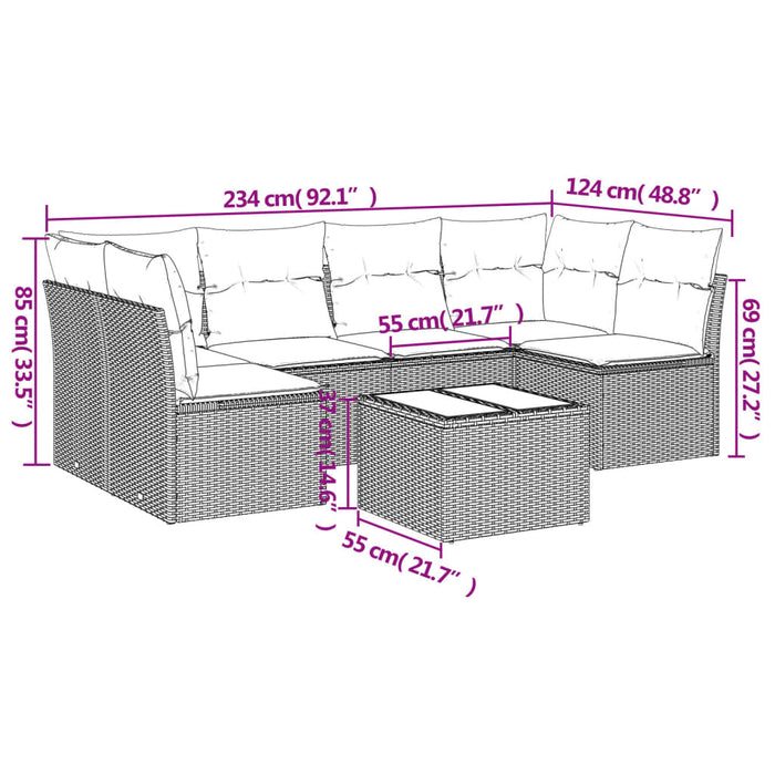 Set Divani da Giardino 7 pz con Cuscini Beige in Polyrattan 3249237