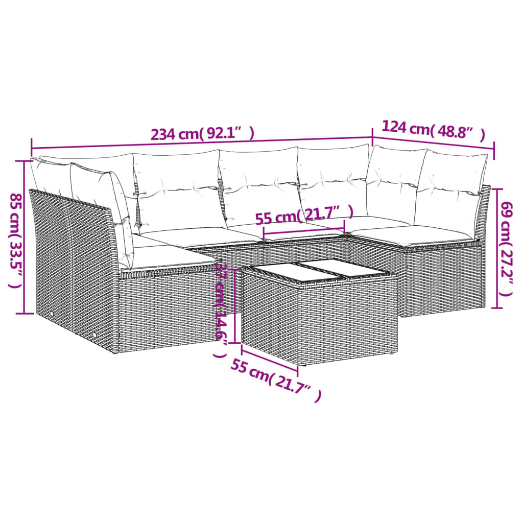 Set Divani da Giardino 7 pz con Cuscini Grigio in Polyrattancod mxl 87996