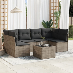 Set Divani da Giardino 7 pz con Cuscini Grigio in Polyrattancod mxl 87996