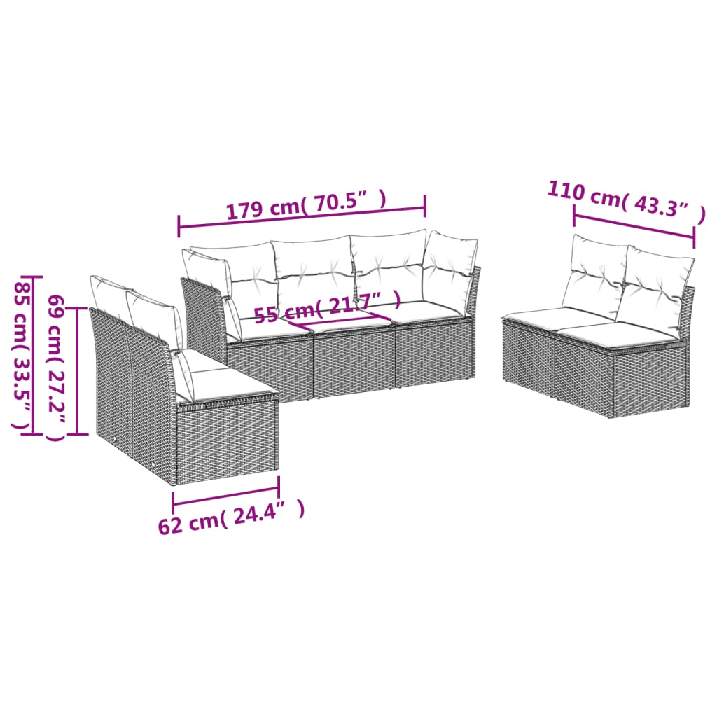 Set Divani da Giardino 7pz con Cuscini Grigio Chiaro Polyrattan 3249251