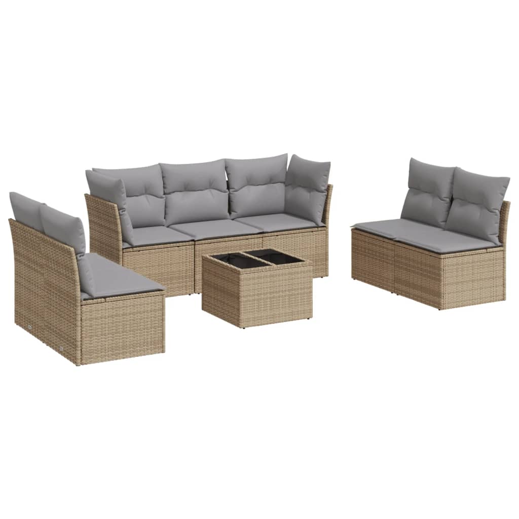 Set Divano da Giardino 8 pz con Cuscini Beige in Polyrattan 3249258