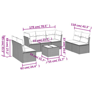 Set Divano da Giardino 8 pz con Cuscini Beige in Polyrattan 3249258