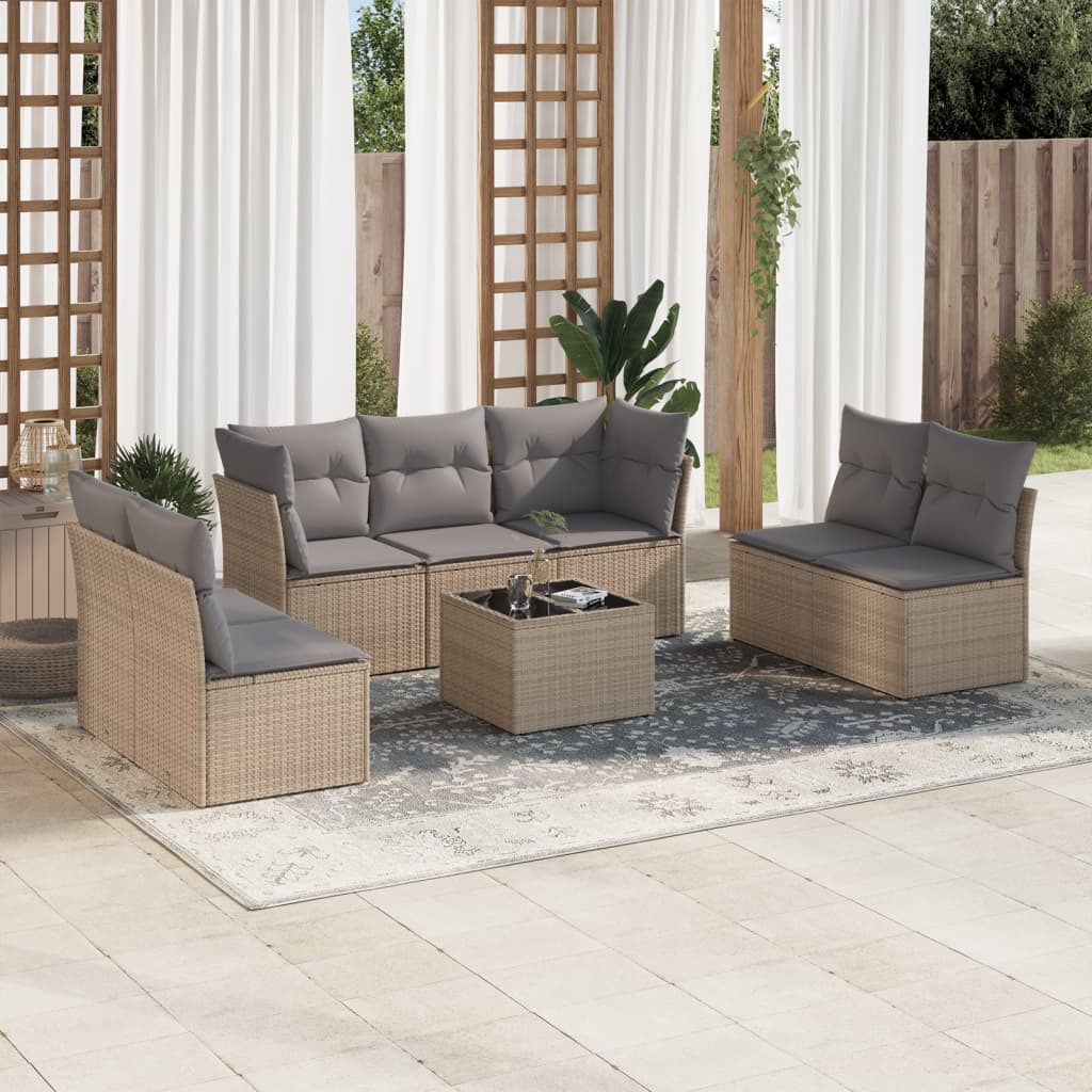 Set Divano da Giardino 8 pz con Cuscini Beige in Polyrattan 3249258