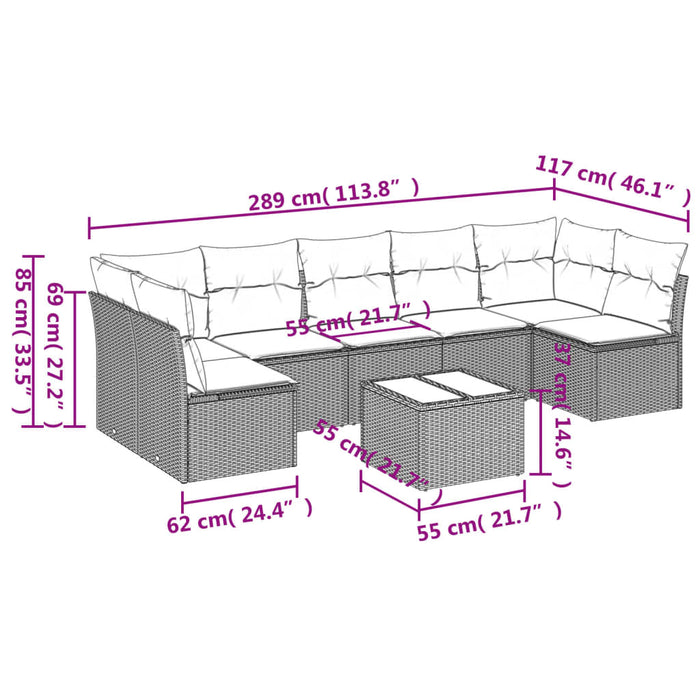 Set Divani da Giardino con Cuscini 8 pz Nero in Polyrattan 3249274