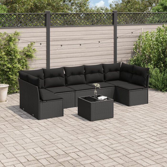 Set Divani da Giardino con Cuscini 8 pz Nero in Polyrattan 3249274