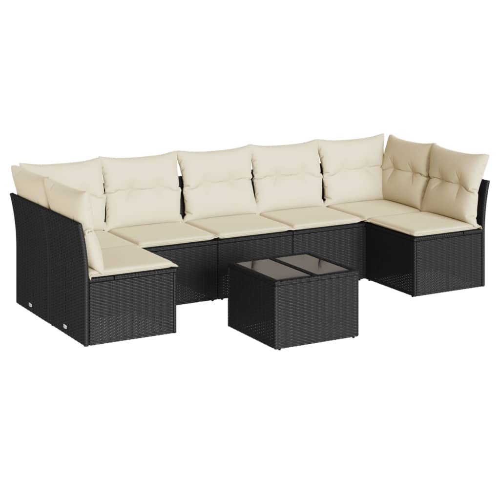 Set Divani da Giardino con Cuscini 8 pz Nero in Polyrattan 3249275