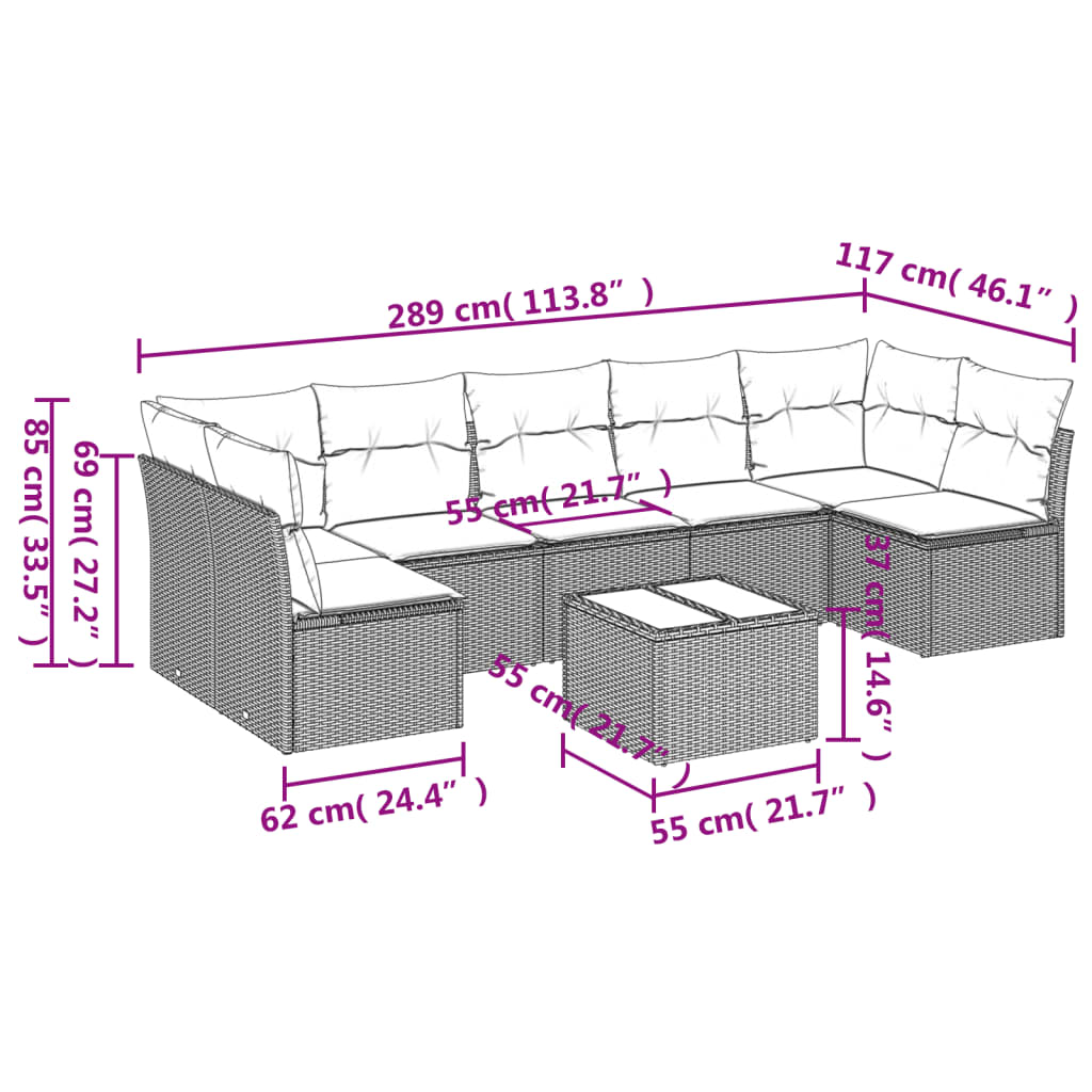 Set Divani da Giardino con Cuscini 8 pz Nero in Polyrattan 3249275