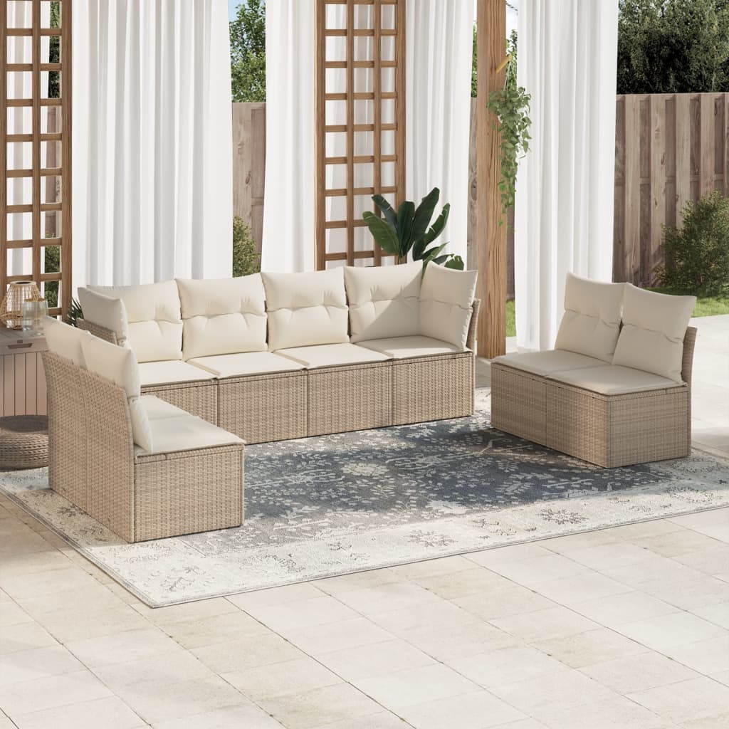 Set Divano da Giardino 8 pz con Cuscini Beige in Polyrattan 3249287