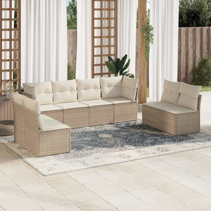 Set Divano da Giardino 8 pz con Cuscini Beige in Polyrattan 3249287